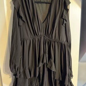 Boohoo Black Ruffle Midi Dress